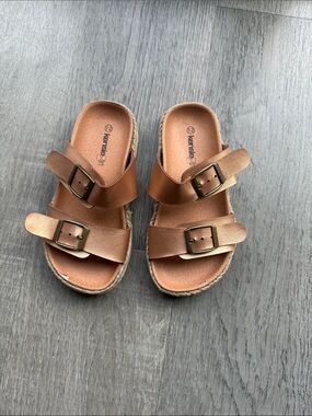 Kensie Girl Copper Brown Double-Buckle Slide Sandals